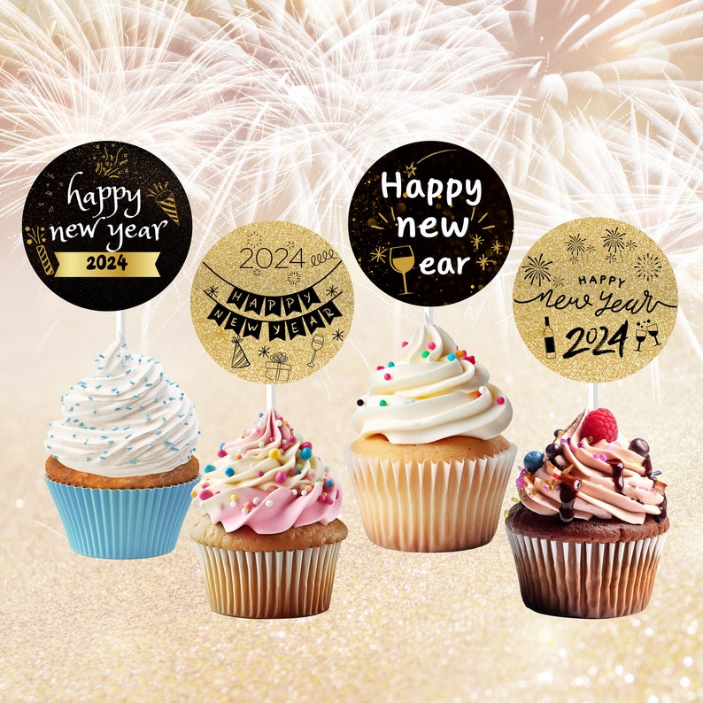 Happy New Year 2024 Cupcake Topper Printable New Year Gift - Etsy