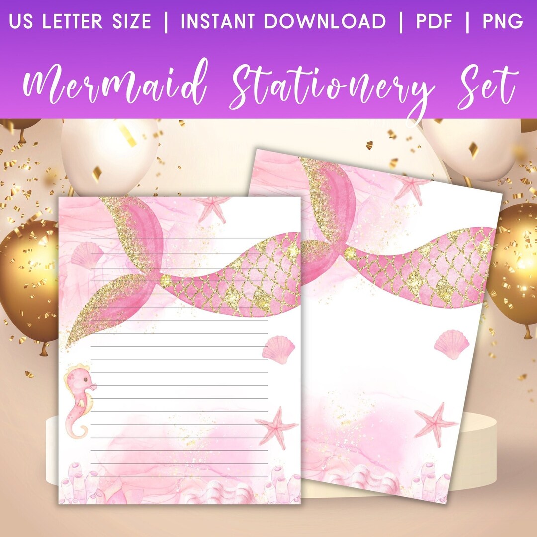 Mermaid Stationery Printable Birthday Stationary Mermaid - Etsy
