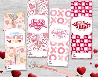 Valentines Pen Pencil Gift Holder Set of 4, Parent treats for Class Gift For Mom from Child, Office Gift Set, Teacher Present Pretty Cards