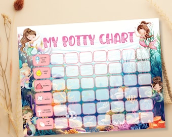 Mermaid Potty Chart for Girls Toilet Training Chart Kids Potty Chart Printable Reward Chart Girls Mermaid Fun Reward Chart Independence Help