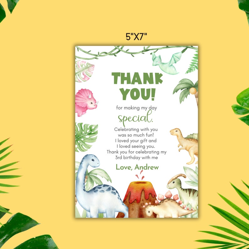 Editable Dinosaur Thank You Card Template Dinosaur Thank You Etsy