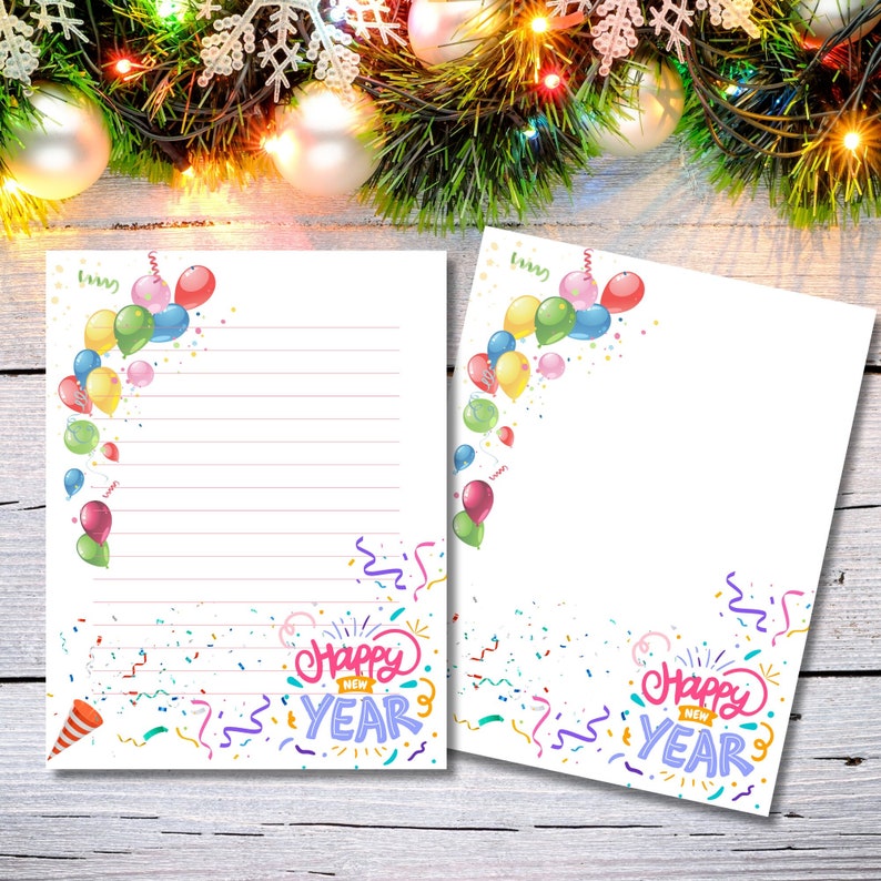Printable Happy New Year Holiday Stationary New Years Eve Stationery Notepaper Letter Writing ...