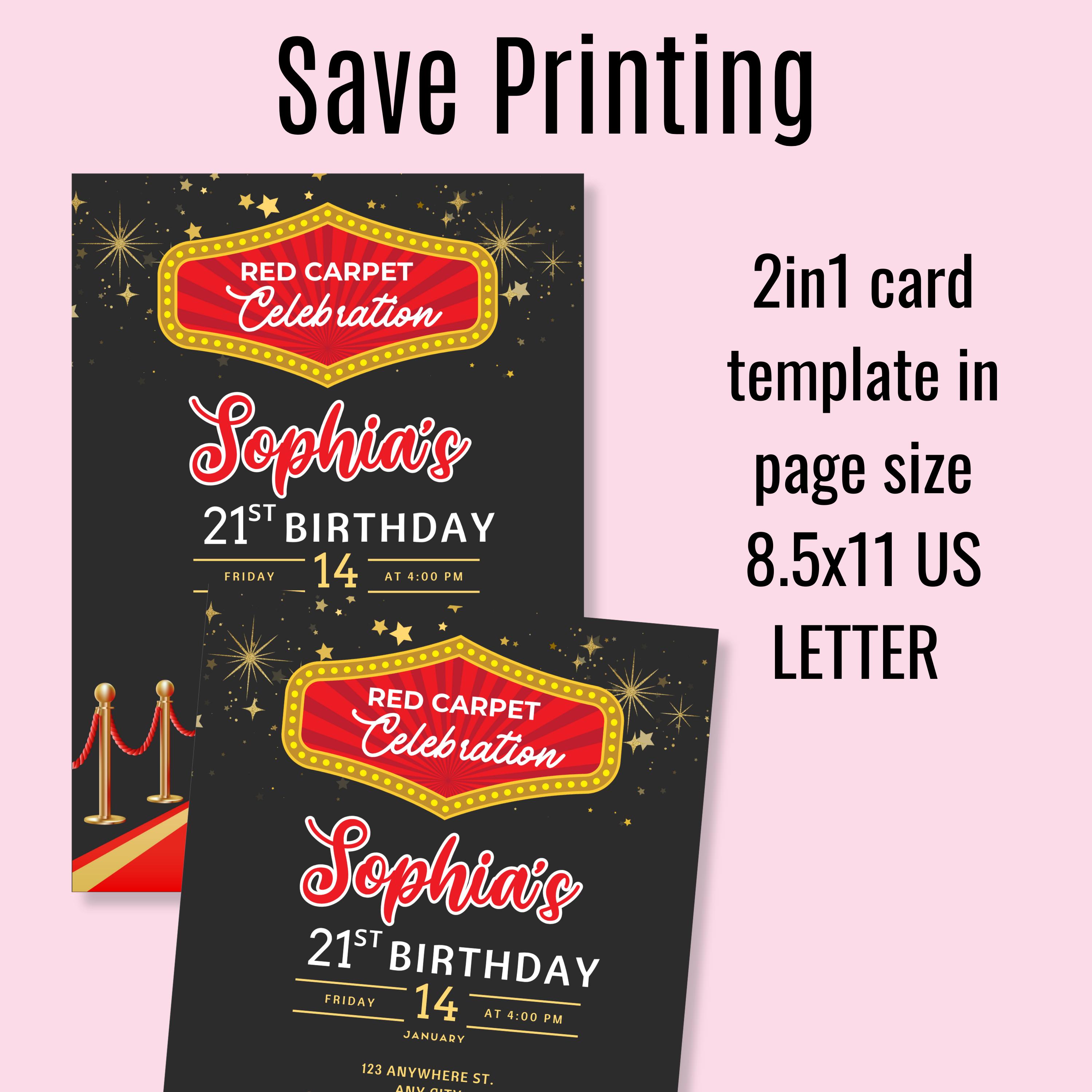 Editable 21st Hollywood Birthday Printable Theme Party Invitation VIP ...