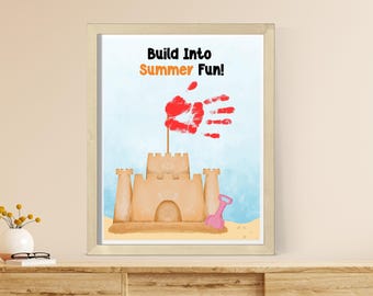 Sommer Handabdruck Handwerk Kunst Sommer Handabdruck für Kleinkinder Sommer Handwerk für Kinder Strand Sandburg druckbare Andenken Sommercamp Aktivität