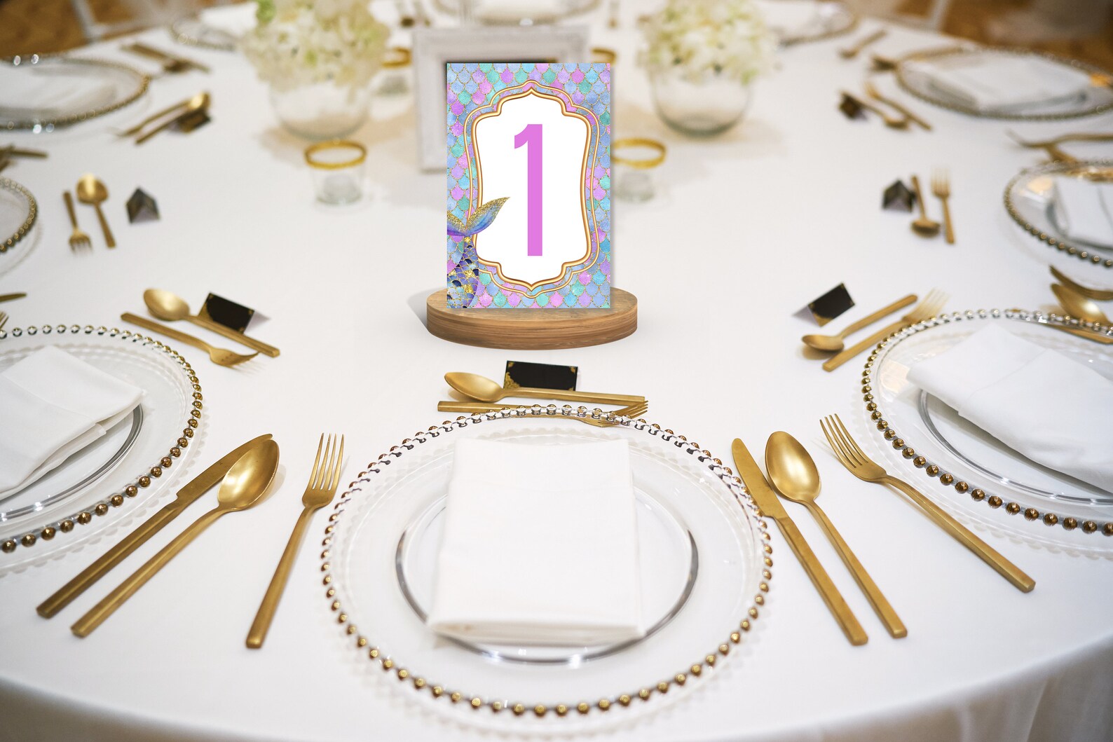 Editable Mermaid Party Table Number Card Set 4 Designs Rainbow Scales ...