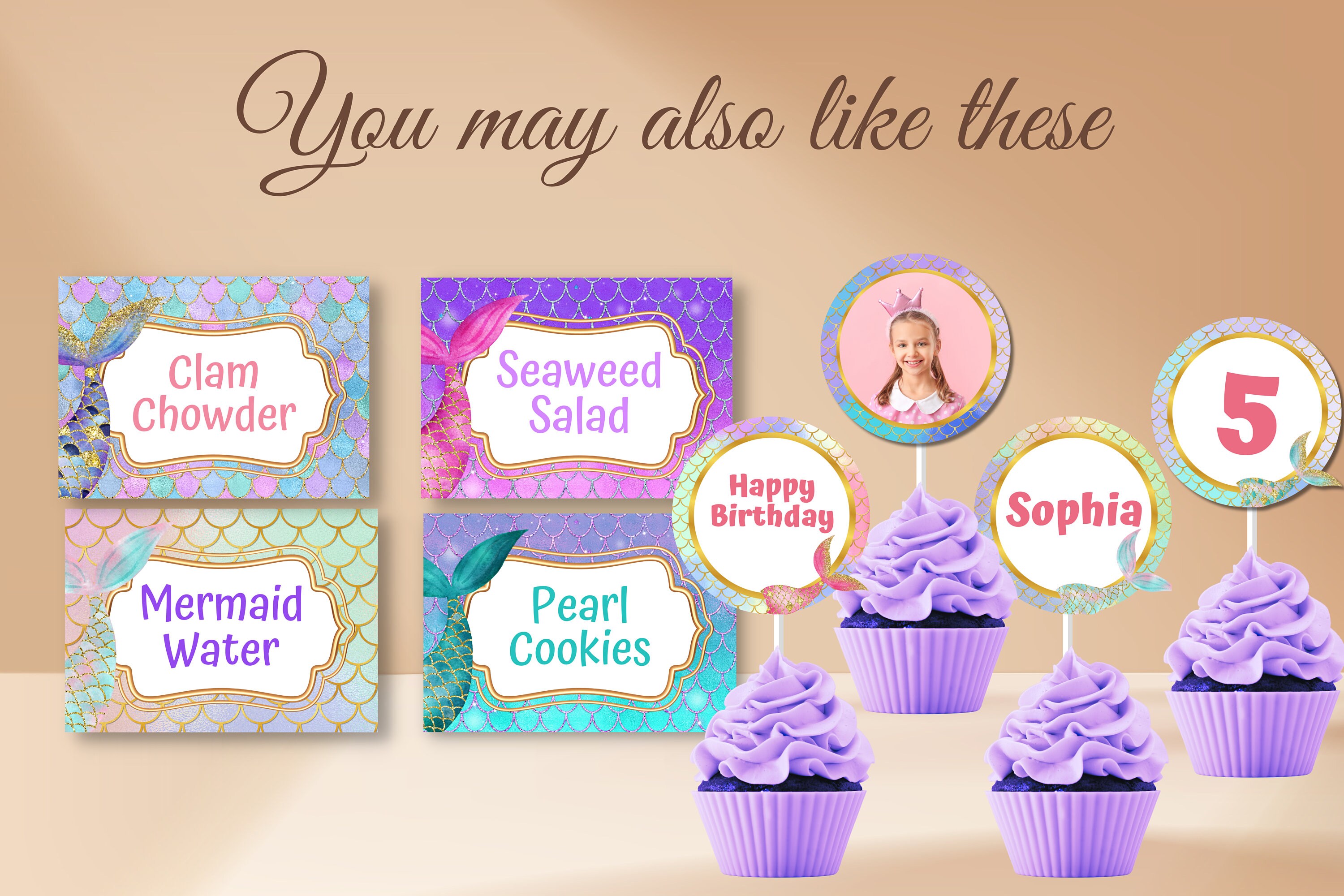 Editable Mermaid Party Table Number Card Set 4 Designs Rainbow Scales ...
