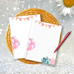 Papelería de feliz cumpleaños para imprimir, papel de cumpleaños para él, juego de papelería para escribir cartas, bloc de notas de cumpleaños, papel de carta, papelería