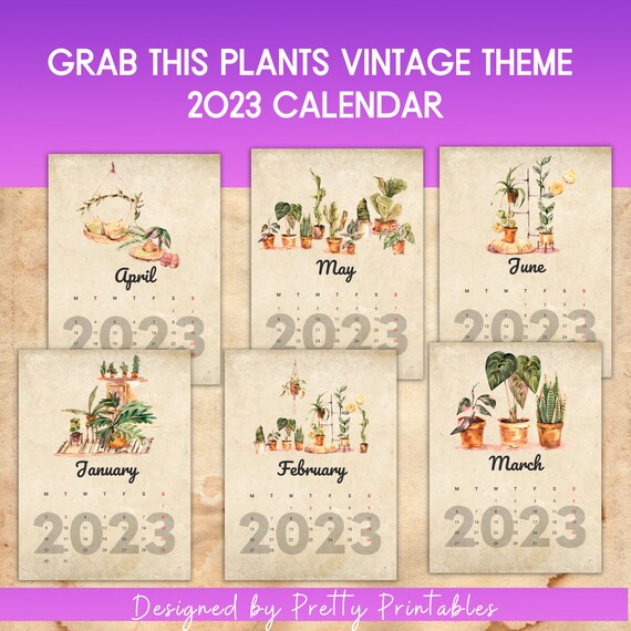 Calendar 2023 Printable Vintage Calendar Download Wall Desk - Etsy
