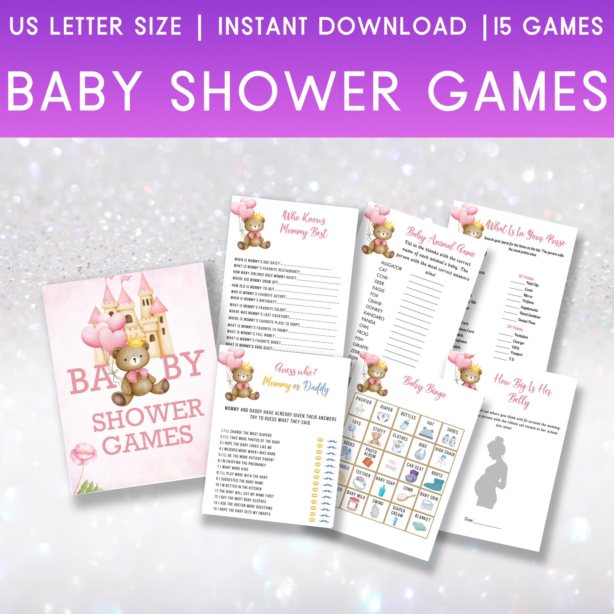 Editable Baby Shower Bundle Girl Baby Shower Bear Customize Invitation ...
