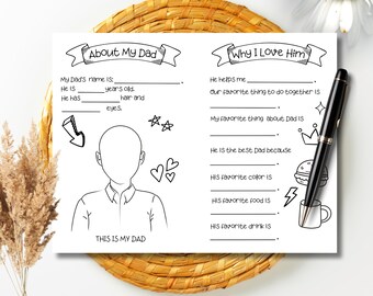 Father's Day Printable All About My Daddy Father's Day Gift Personalized Gift Dad Questionnaire Father's Day Activity Kinder Preschool