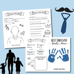 Father's Day Printable All About My Dad Father's Day Gift Daddy Questionnaire Father’s Day Handprint Craft Father’s Day Handprint Art