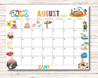 August 2024 Calendar Printable Kids Calendar 2024 Fillable Calendar Classroom School August Monthly Planner Kids Wall Calendar Template fun