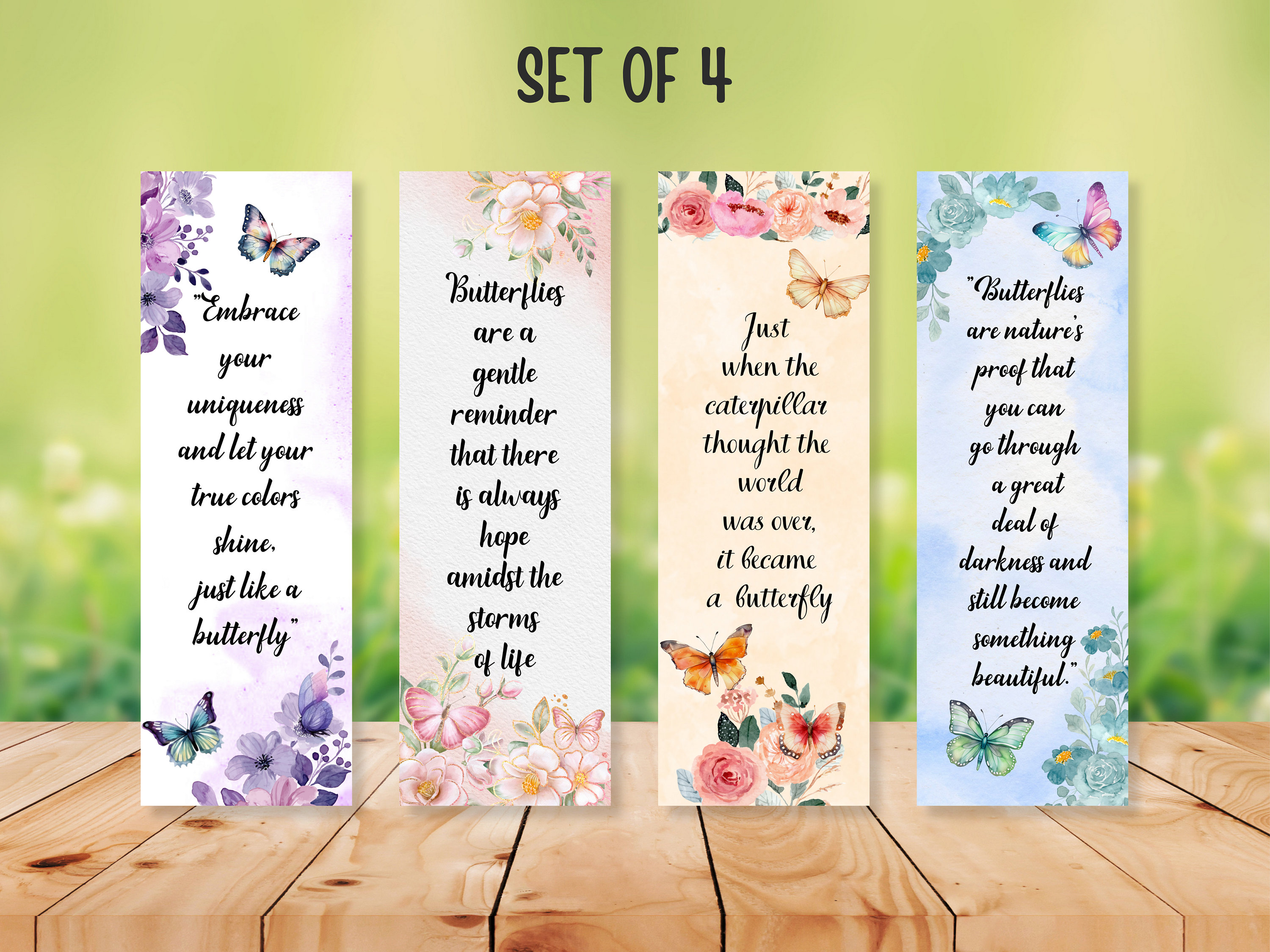 Printable Butterfly Bookmark Inspirational Set of 4 Unique Book ...