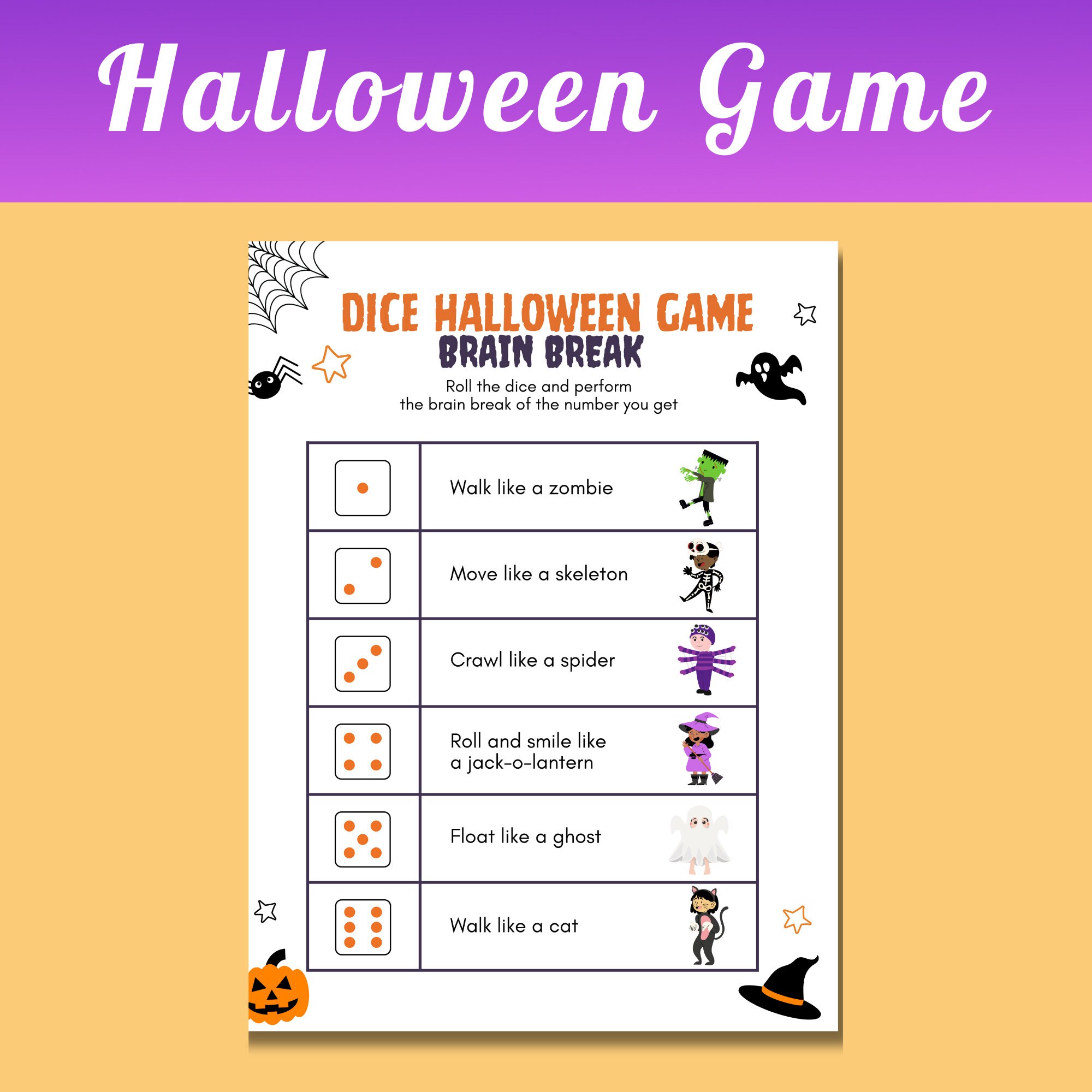 Halloween Dice Game Printable Halloween Party Games Classroom - Etsy ...