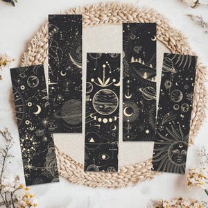 Celestial Bookmark Set of 5 Printable Bookmarks Moon Bookmark Witchy Bookmark Magical Bookmark Constellation Bookmark Unique Bookmarks