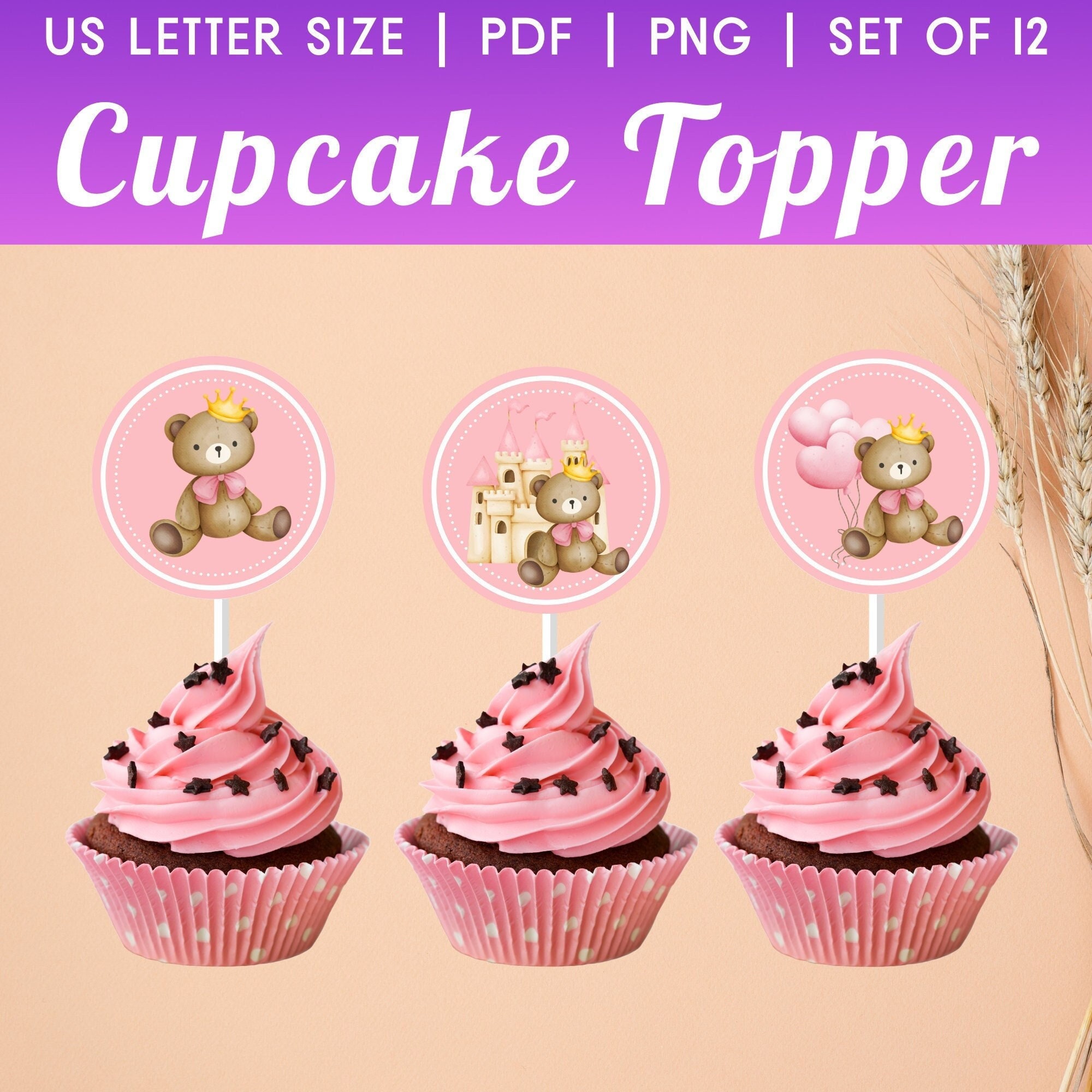 Teddy Bear Cupcake Topper Baby Shower Cupcake Toppers Girl Baby Shower ...