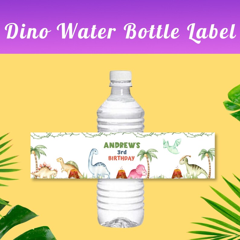 Editable Dinosaur Water Bottle Labels Dinosaur Birthday Etsy