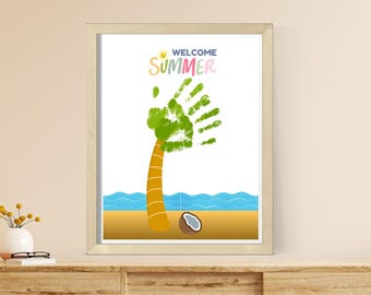 Sommer Handabdruck Handwerk Kunst Sommer Handabdruck für Kleinkind Sommer Handwerk Kunst für Kinder Sommer Palme Druckbare Andenken Sommer Camp Aktivität