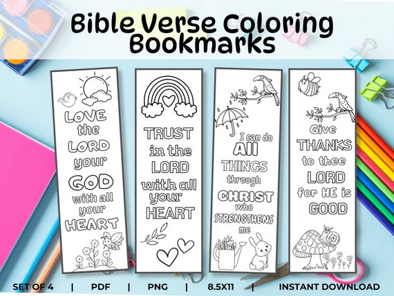 Bible Verse Coloring Bookmarks for Kids Scripture Bookmarks Sunday School Bible Verse Printable Activity Sunday School Quiet Time Kids Gift