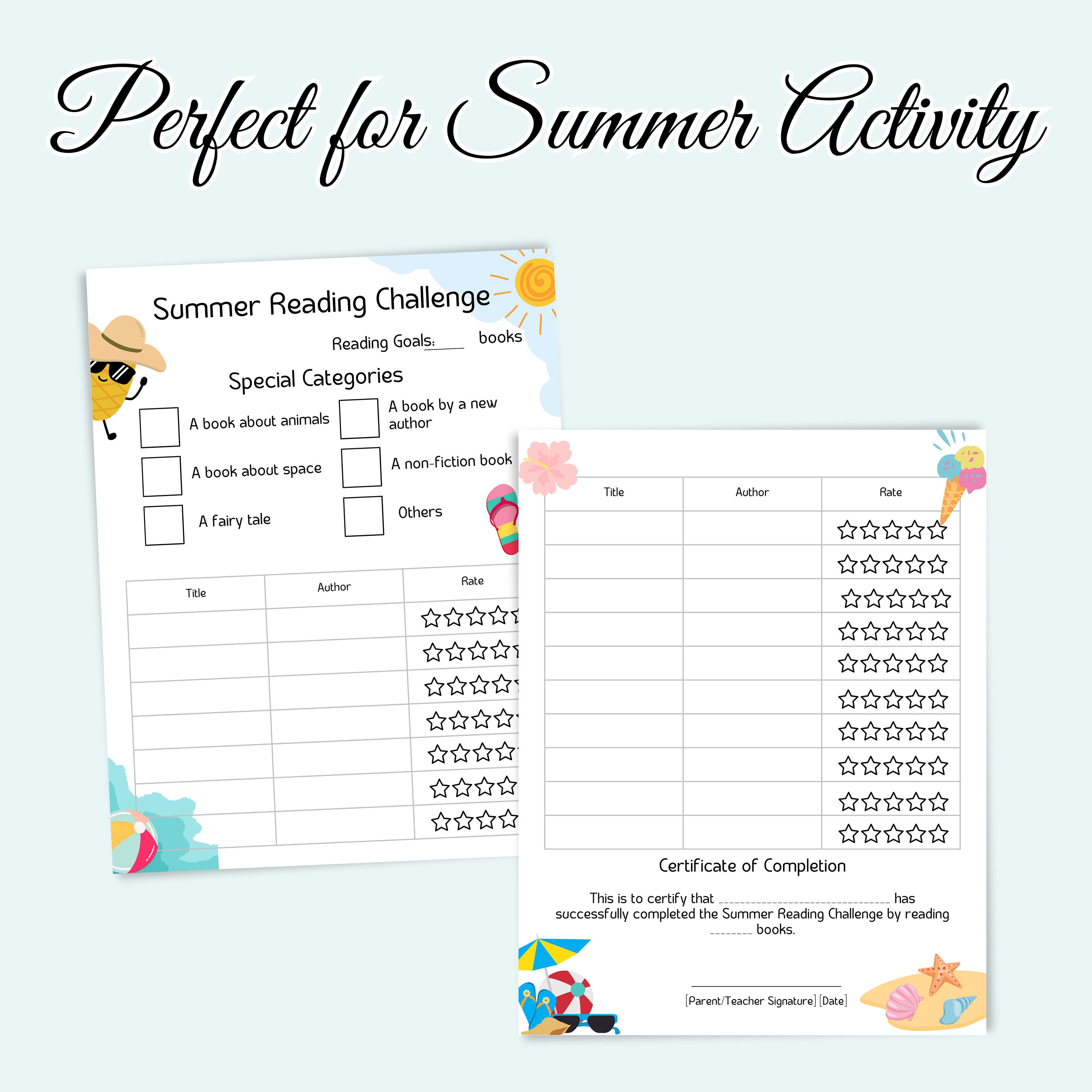 Summer Reading Challenge for Kids Fun Easy Tracker Log Primary Grades ...