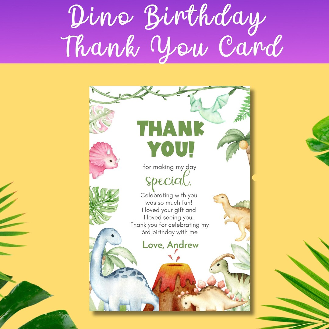 Editable Dinosaur Thank You Card Template Dinosaur Thank You Etsy