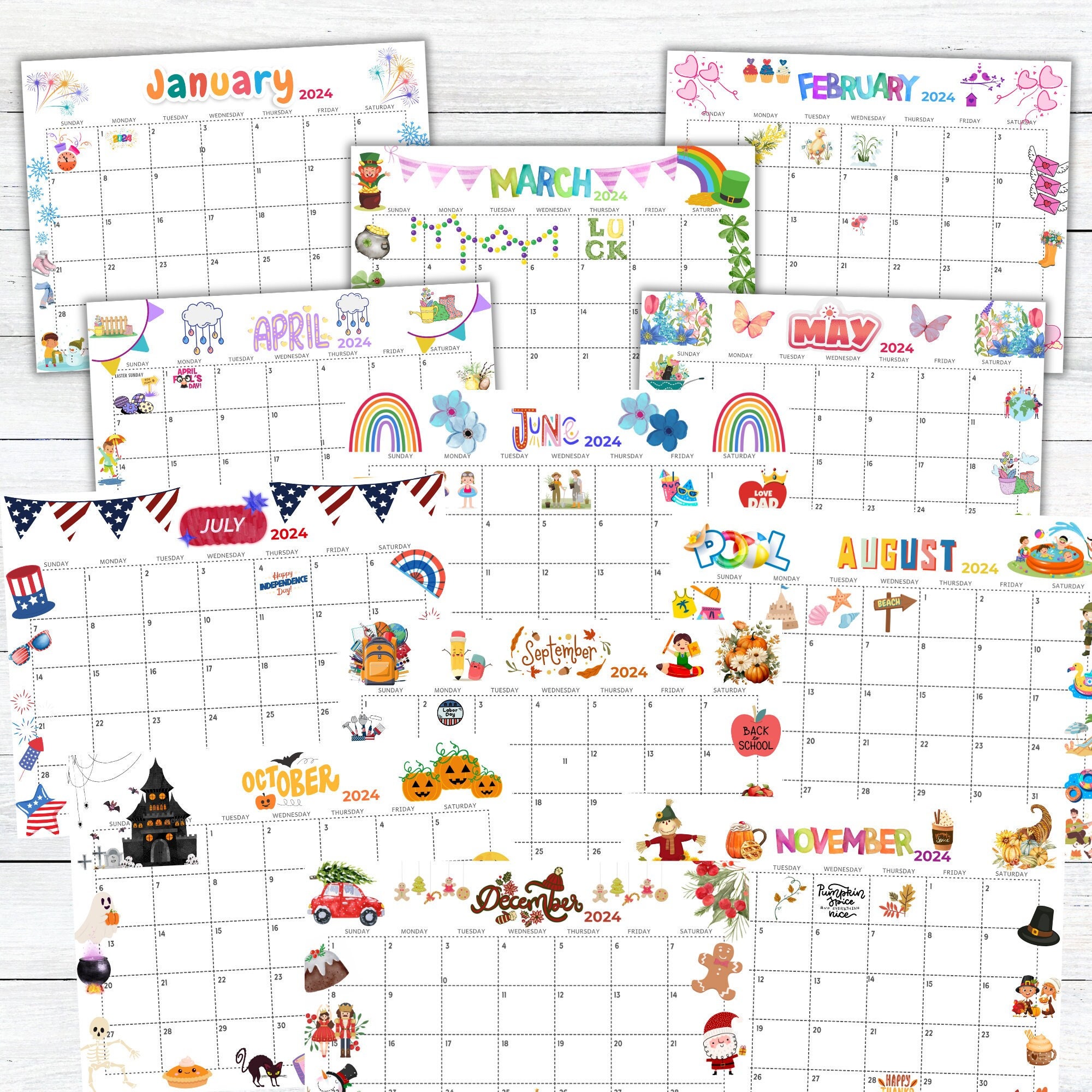 2024 Calendar Printable Kids Calendar 2024 Classroom Calendar School