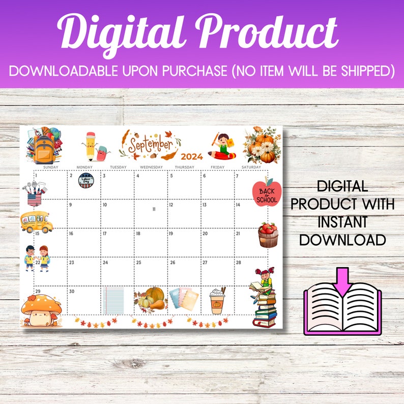 September 2024 Calendar Printable Kids Calendar 2024 Calendar Classroom