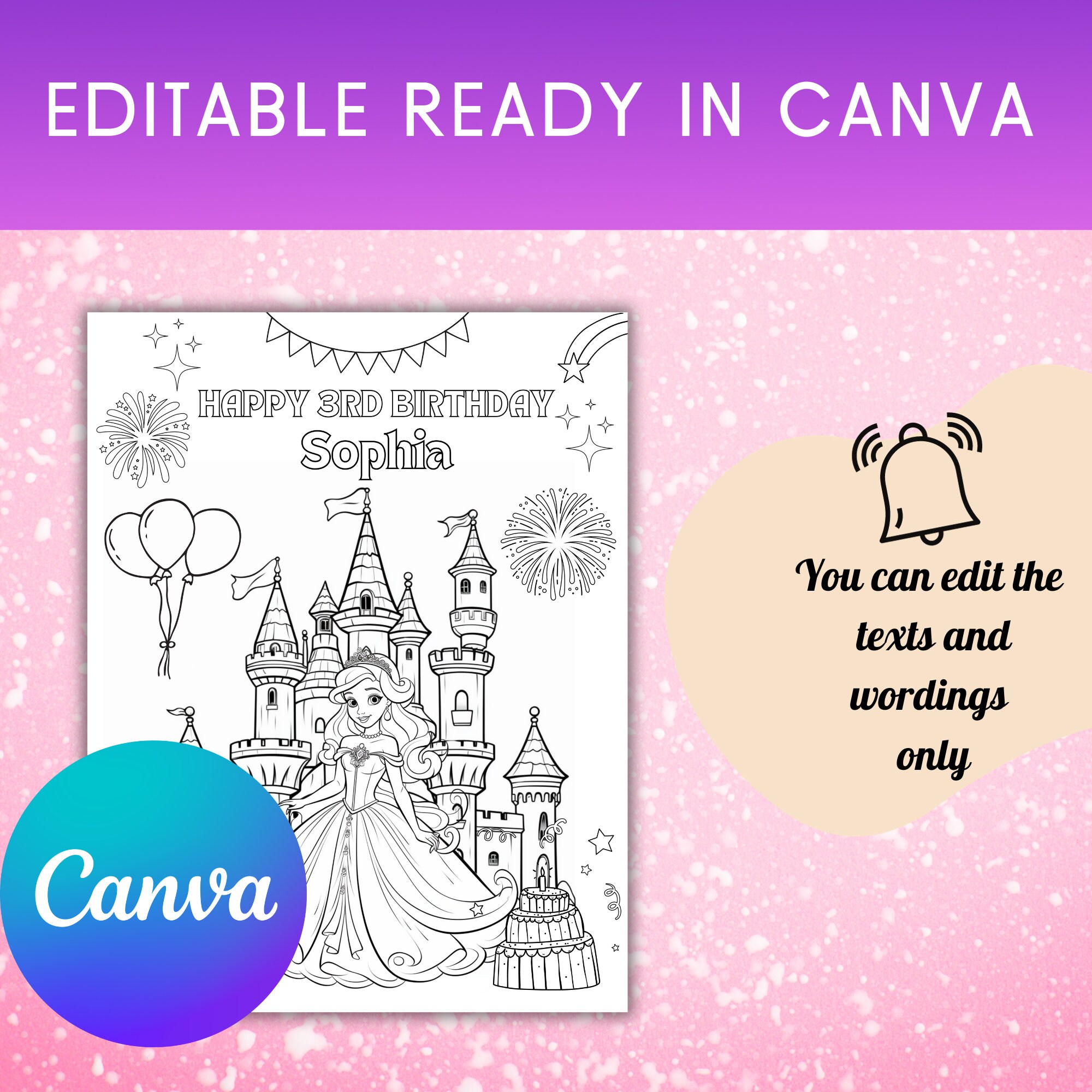 Editable Princess Birthday Coloring Princess Coloring Pages Princess