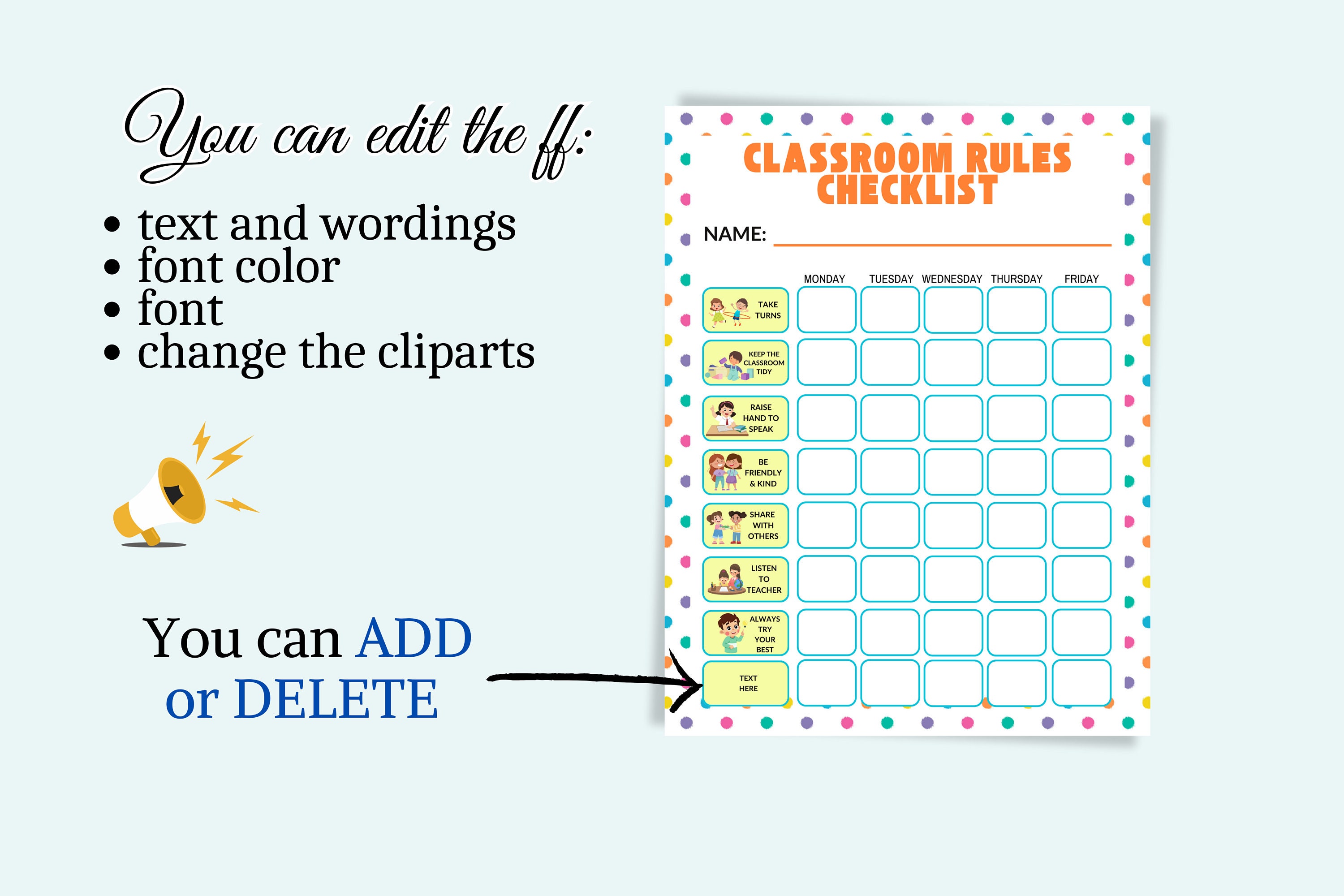Student Classroom Rules Checklist Class Expectations Elementary ...