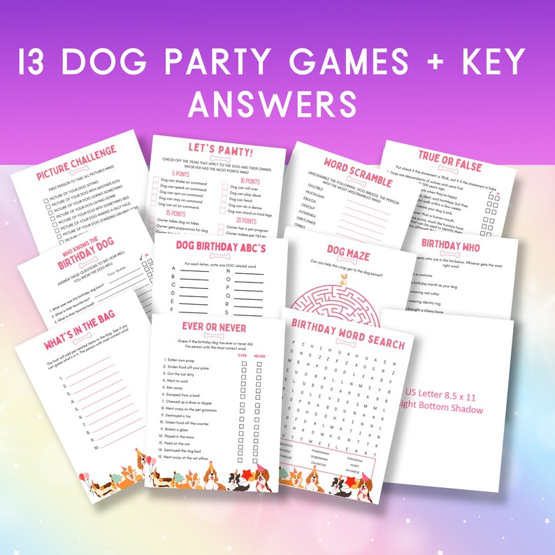 Dog Party Game Bundle Dog Theme Birthday Game Puppy Birthday Games