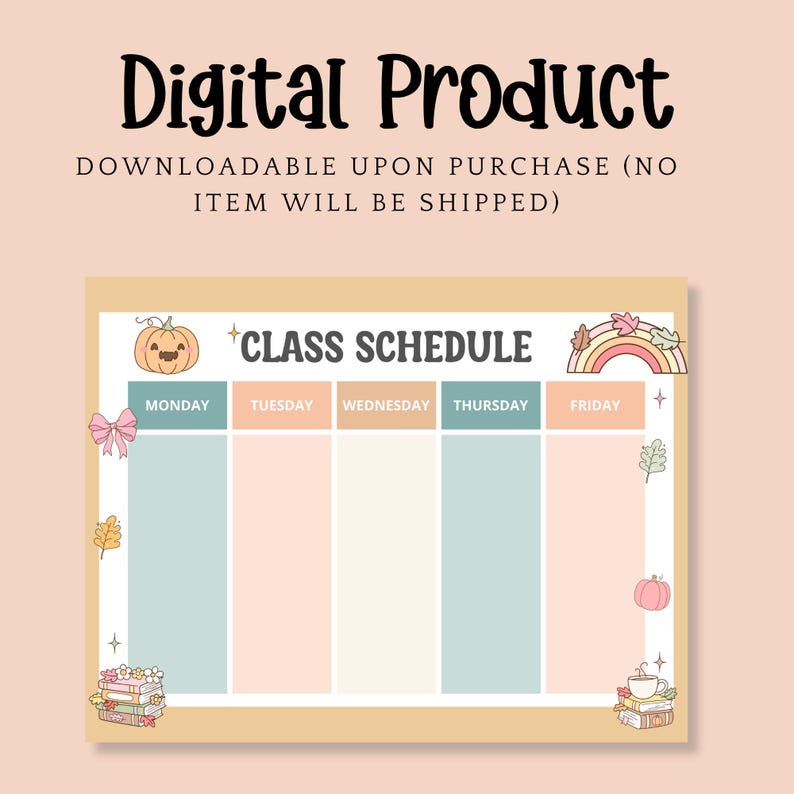 Printable Class Schedule Template, Boho School Timetable Planner ...