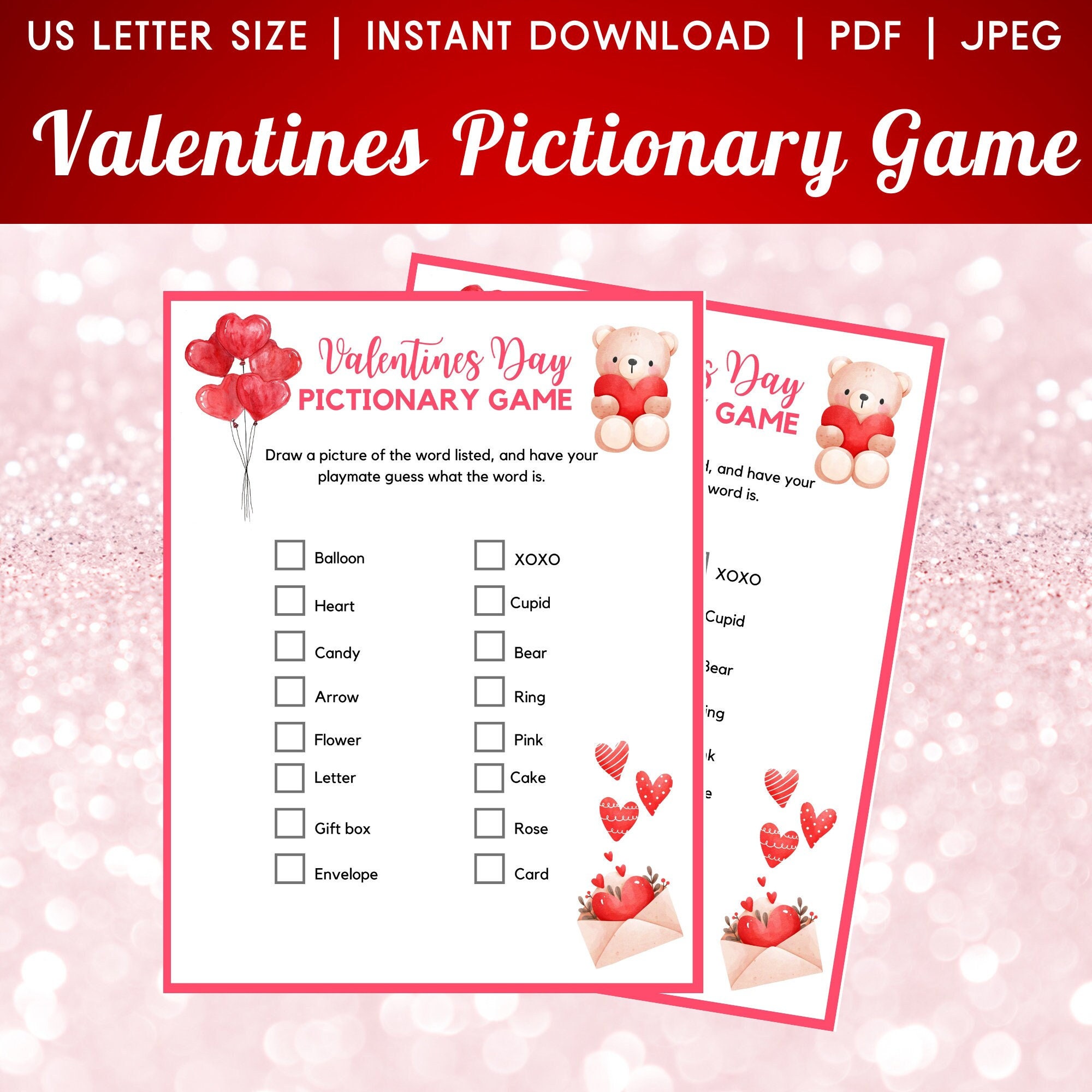 Pictionary Valentines Printable Game Valentines Party Classroom Games ...