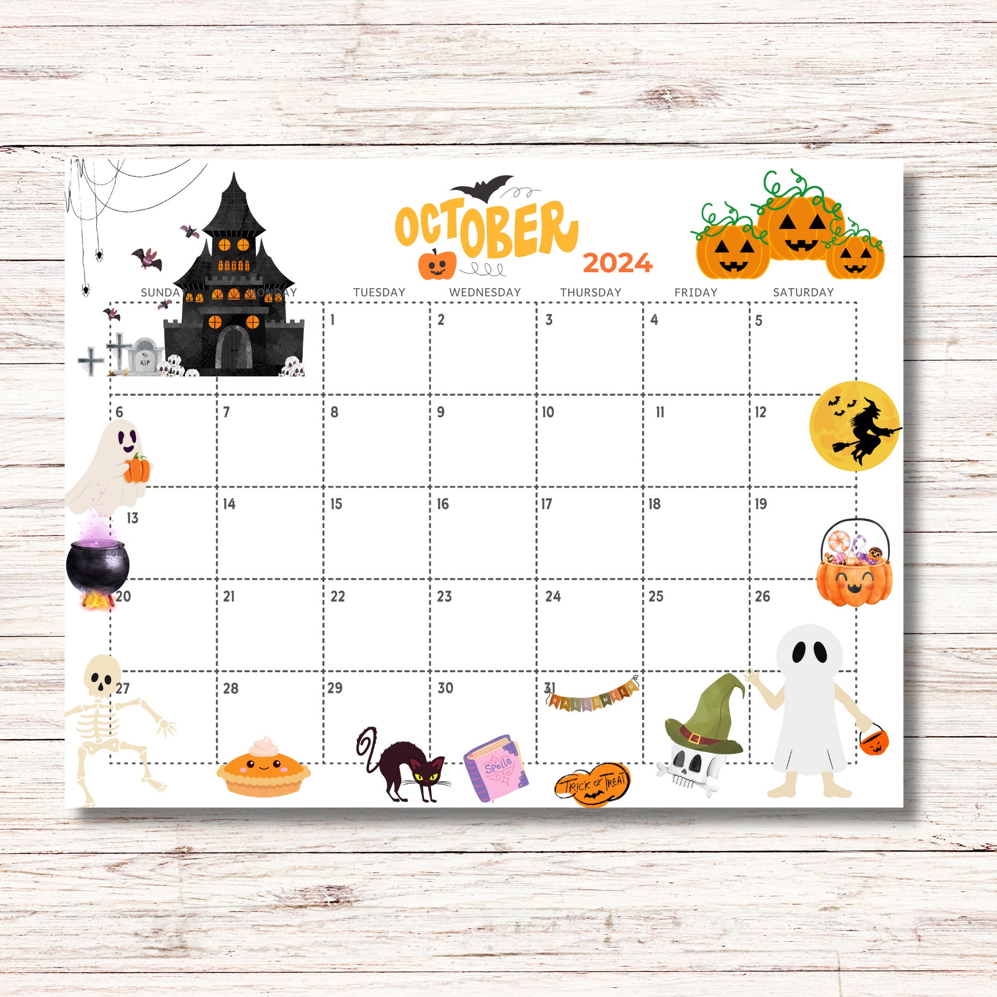 October 2024 Calendar Printable Kids Calendar 2024 Calendar Classroom
