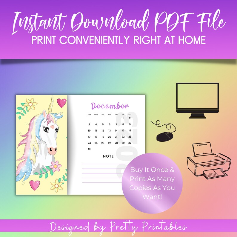 2023-calendar-printable-unicorn-calendar-2023-unicorn-etsy