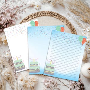 Papelería de cumpleaños, Papelería imprimible, Regalos de cumpleaños, Regalos de cumpleaños para ella, Papel de carta, Juegos de papelería, Hojas de papel de papelería
