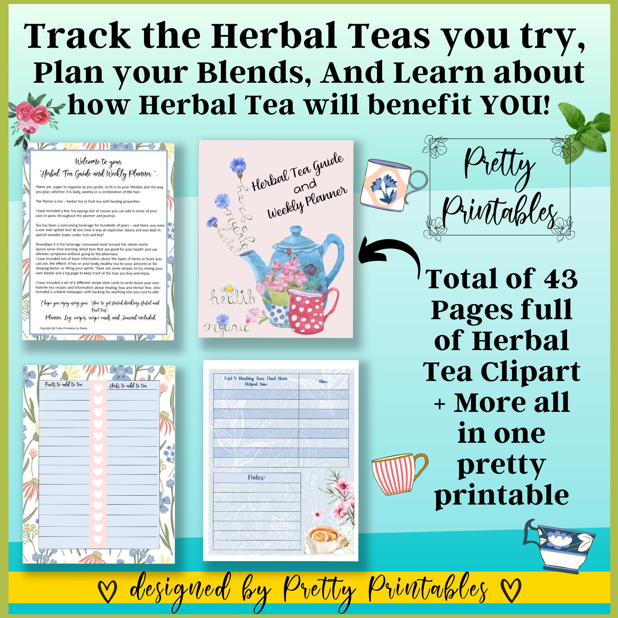 Herbal Tea, Herbal Remedies, Printable Planner, Tea Journal, Recipe