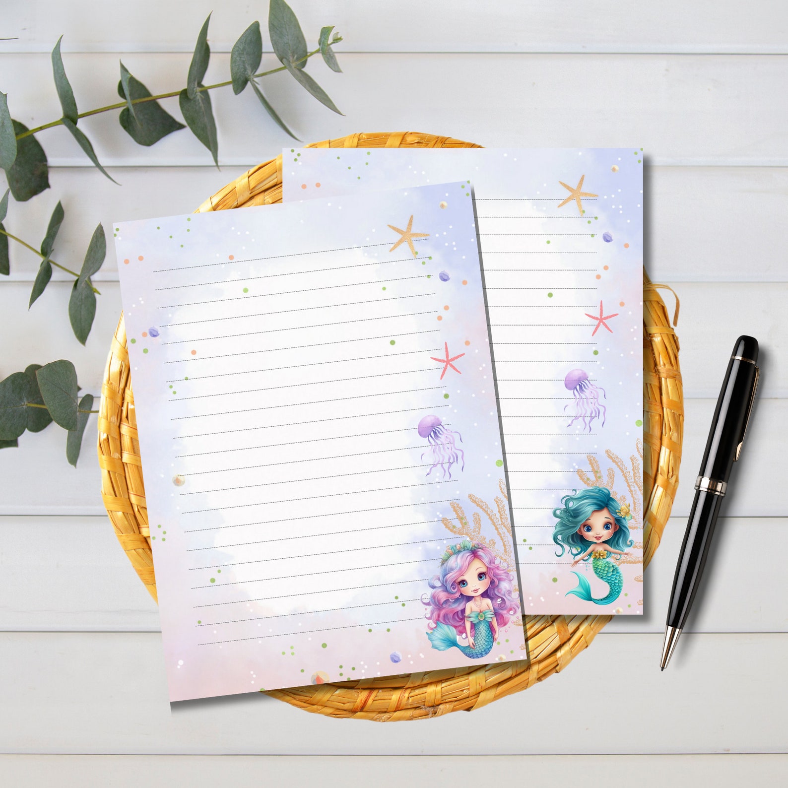 Mermaid Stationery Printable Birthday Stationary Mermaid Stationary ...