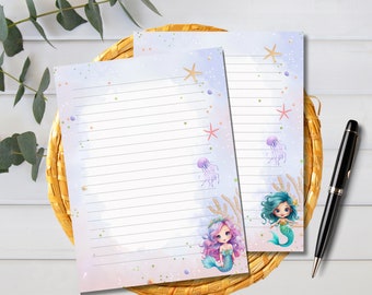 Mermaid Stationery Printable Birthday Stationary Mermaid Stationary Mermaid Journal Stationery Set Letter Writing Set Thank You Note