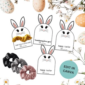 Osterkorb Sachen Ostern Scrunchies Osterhase Geschenk für Mädchen Ostern Party Gunst Osterhase Geschenk Karte Scrunchies bearbeitbar druckbar