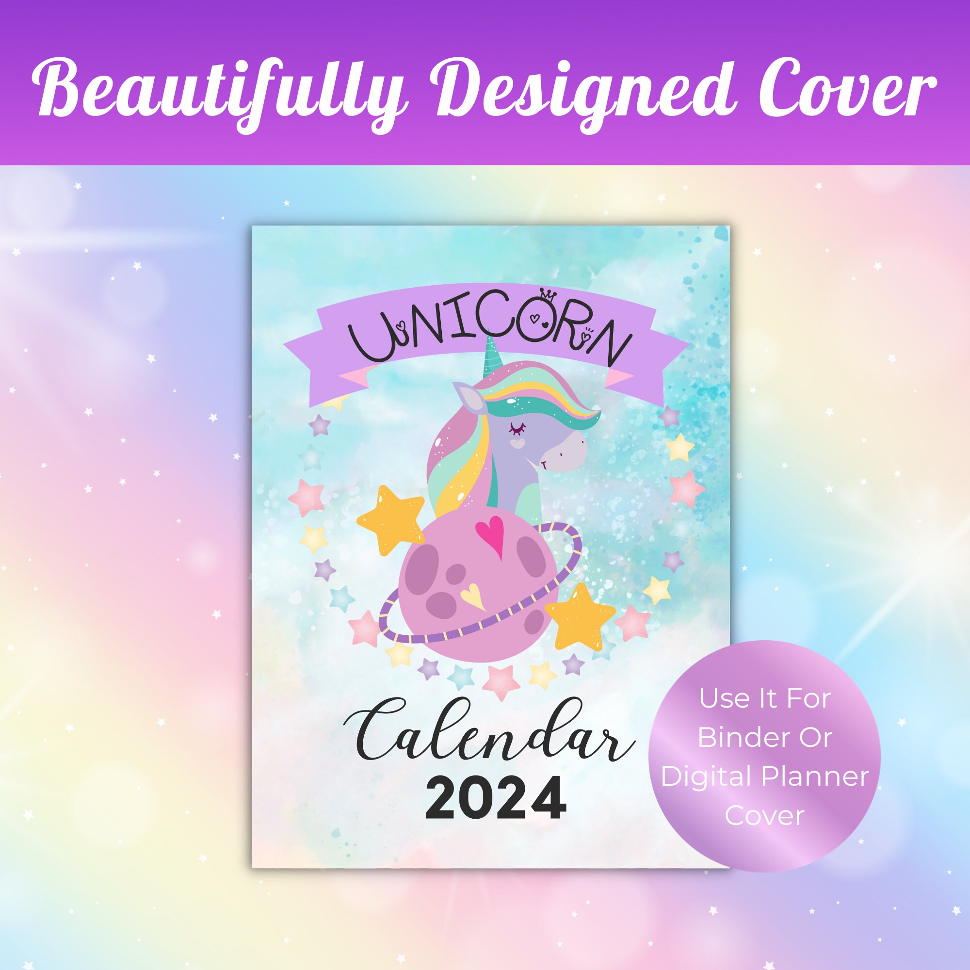 2024 Unicorn Calendar Printable Unicorn Clipart 2024 Calendar PDF 2024 ...
