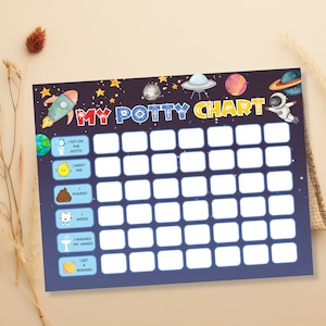 Weltall Töpfchen Tabelle für Mädchen Jungen Toiletten Training Diagramm Kinder Töpfchen Tabelle zum Ausdrucken für das Toilettentraining Raketen Planeten Sternen Tabelle