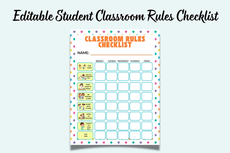 Student Classroom Rules Checklist Class Expectations Elementary ...