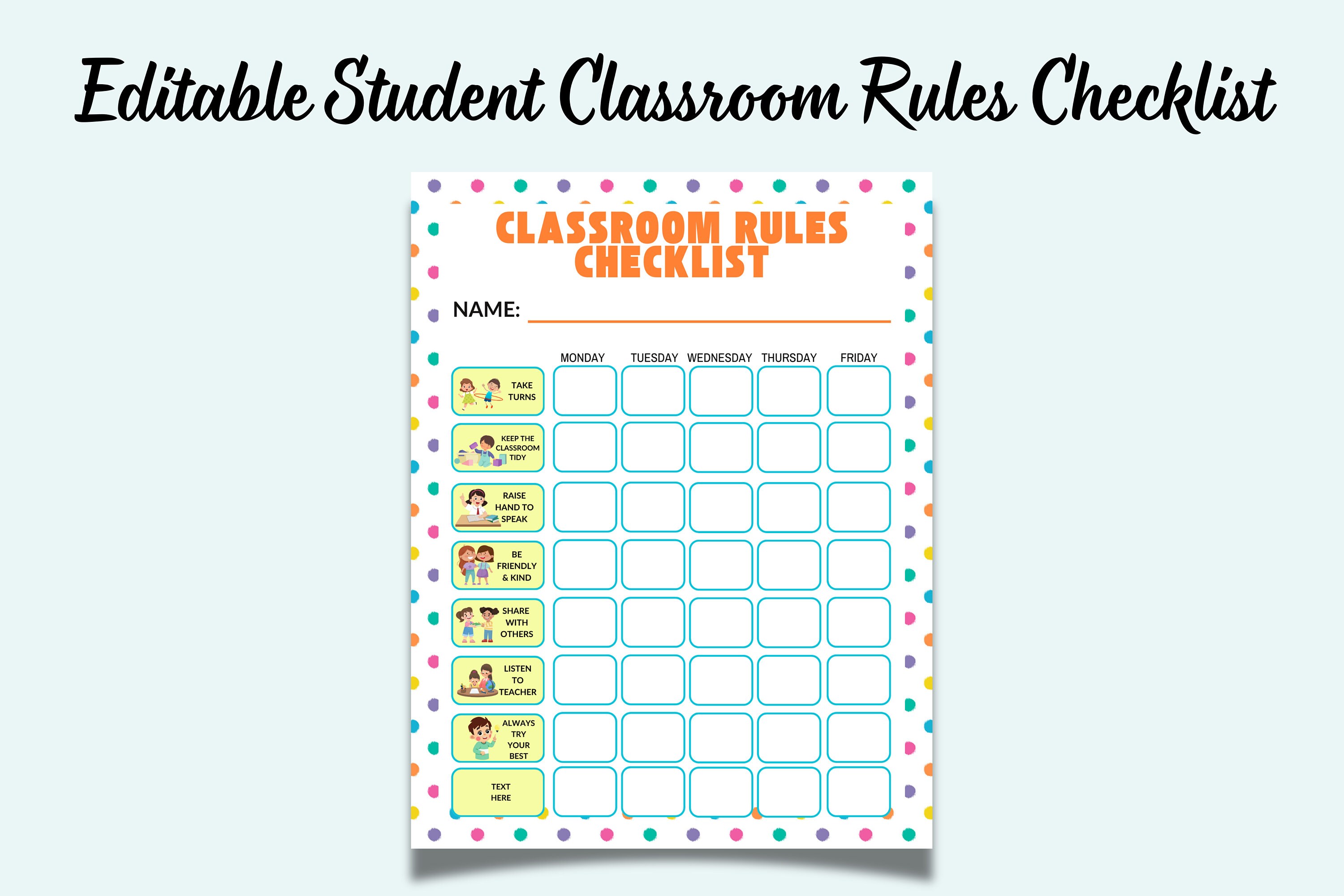 Student Classroom Rules Checklist Class Expectations Elementary ...