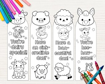 Farm Animals Coloring Bookmarks For Kids, Coloring Pages Printable, Classroom Preschool Activity Bookmarks, Kids Crafts Ideas elementary