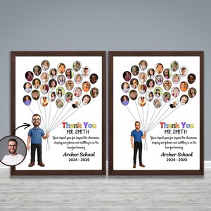 Male Teacher Photo Custom Editable Appreciation Gift from Students, Photo Balloons Collage Gift From Class, Realistic or Clay Cartoon style