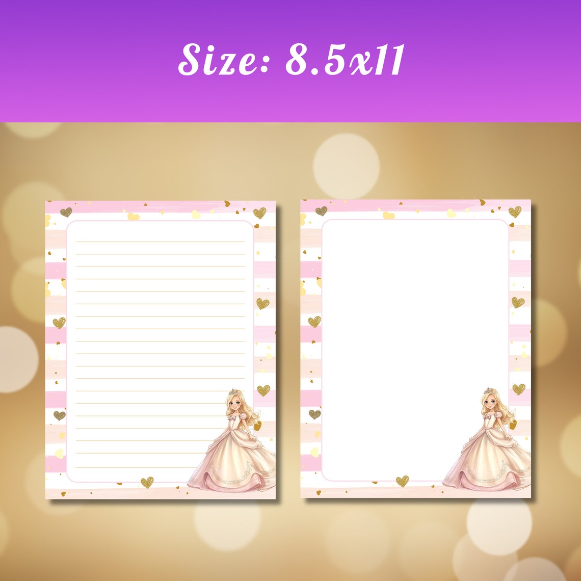Princess Stationary Printable Pink Stationery Set of 2 Letter ...
