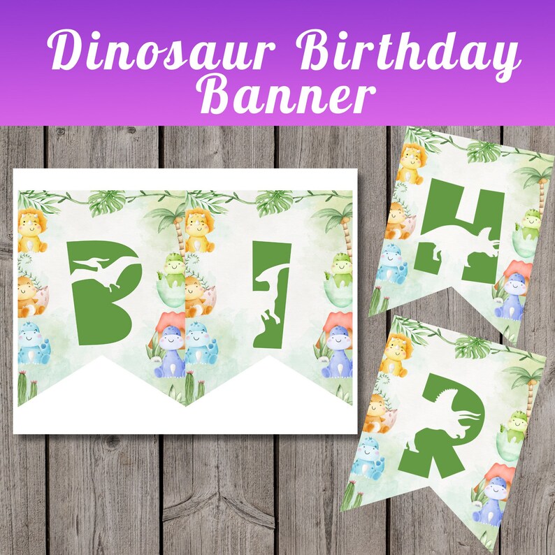 Dinosaur Happy Birthday Banner Printable Dinosaur Birthday - Etsy