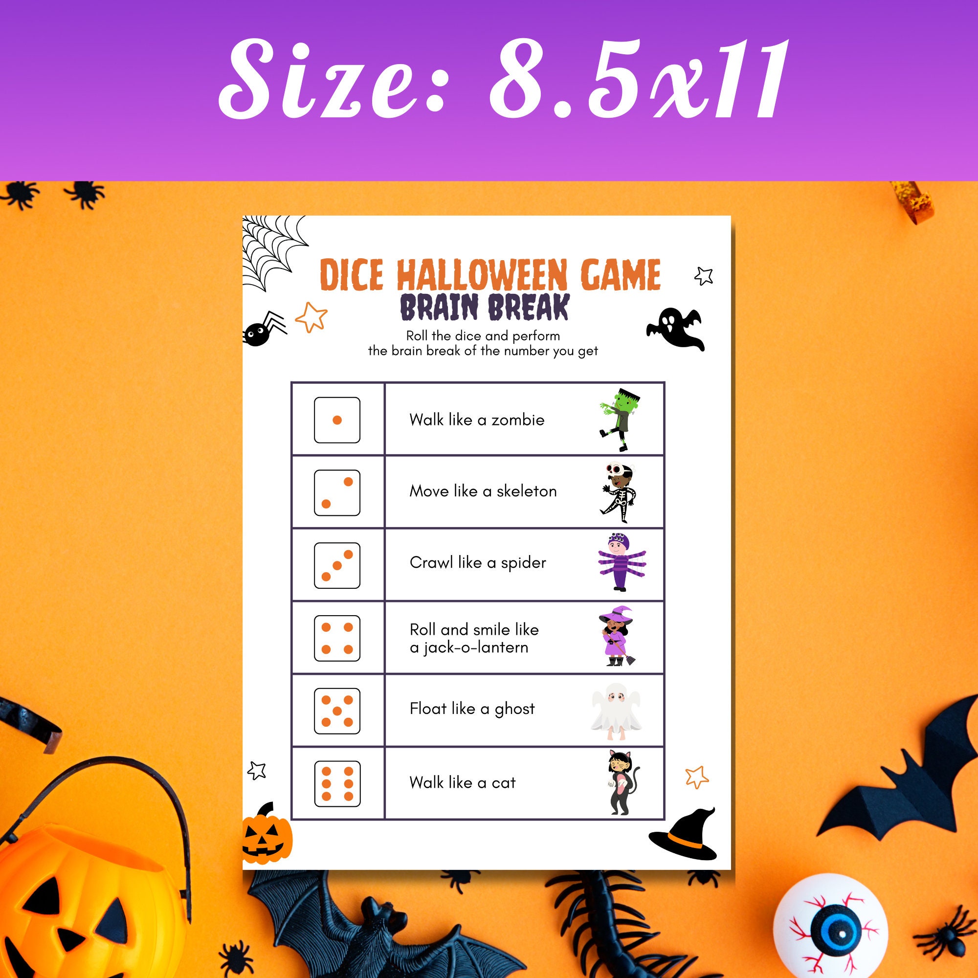 Halloween Dice Game Printable Halloween Party Games Classroom - Etsy ...
