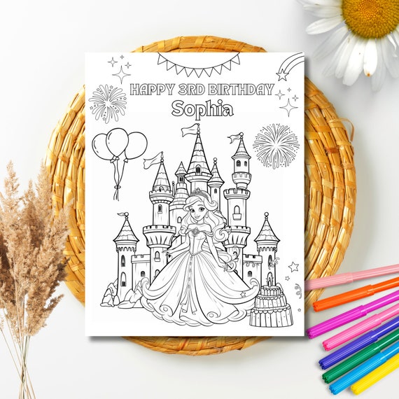 Editable Princess Birthday Coloring Princess Coloring Pages Princess Personalized Birthday Coloring Favor Princess Activity Sheet