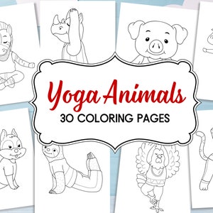 子供向け動物ぬり絵ページ 印刷可能 ヨガをする動物たち バンドル 30 ページ 男の子 女の子 学校 パーティー アフターケア 退屈しのぎ アクティビティ 幼稚園